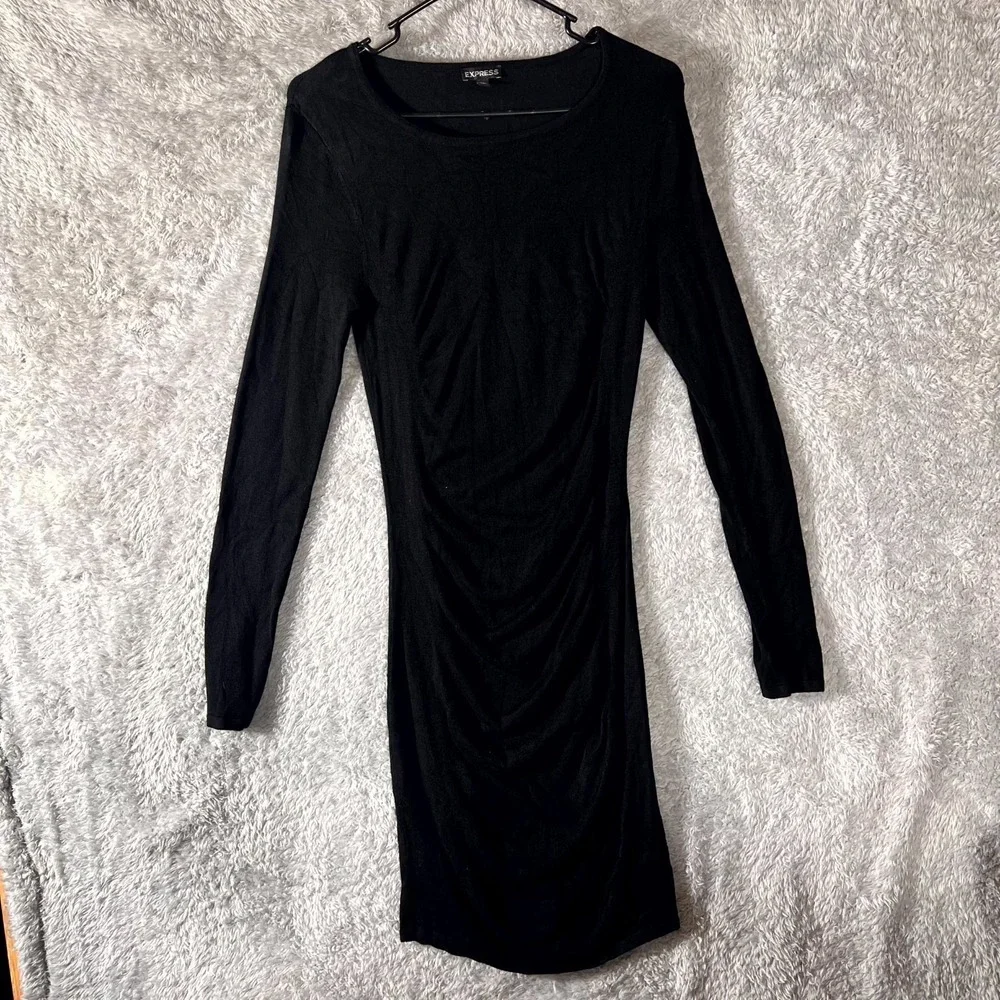 Express | Sweaters | Express Sweater Dress Womens Small Black Stretch  Ruched Casual Warm Winter | Poshmark
